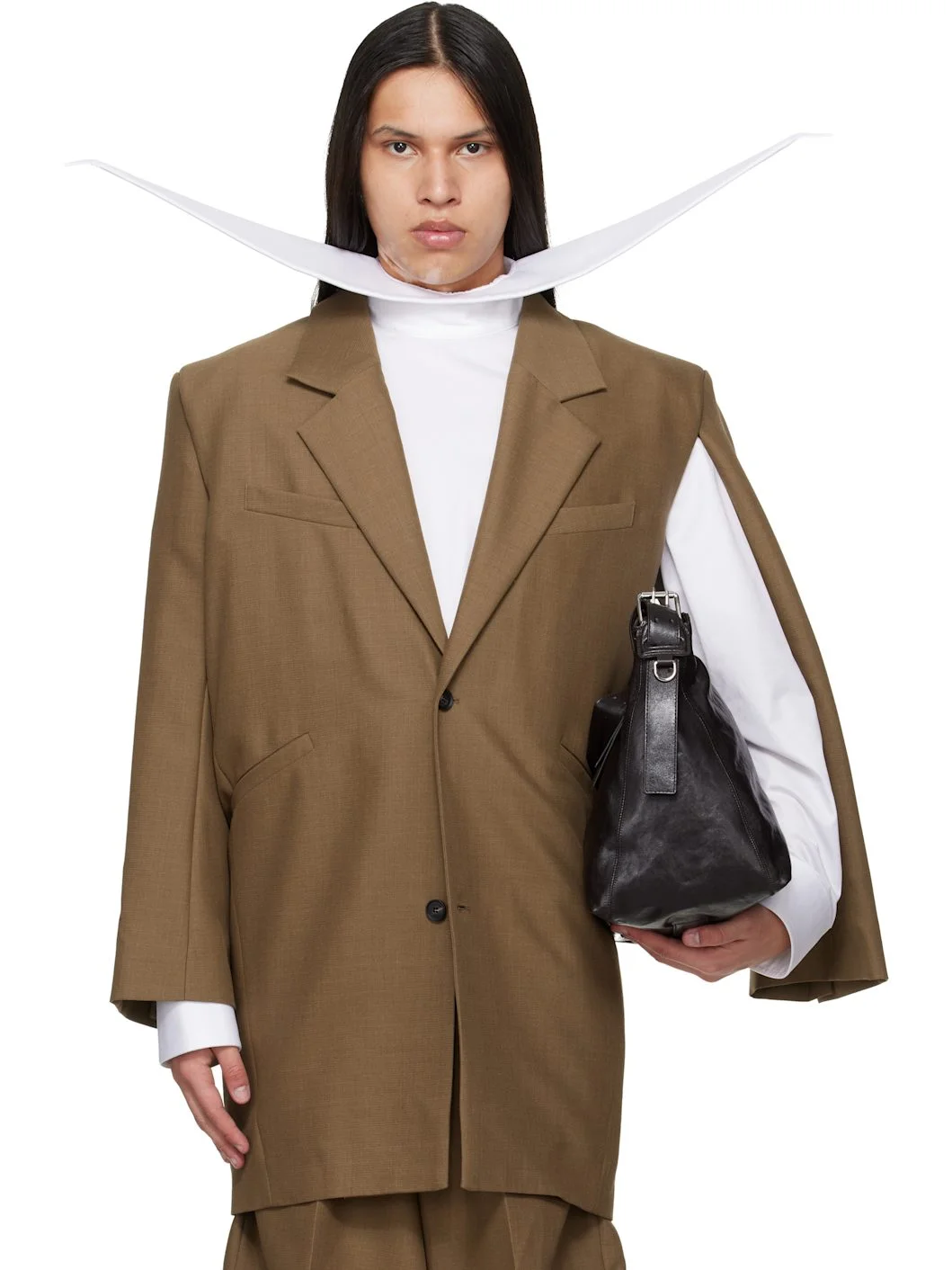 Brown Curved Vent Blazer - 1