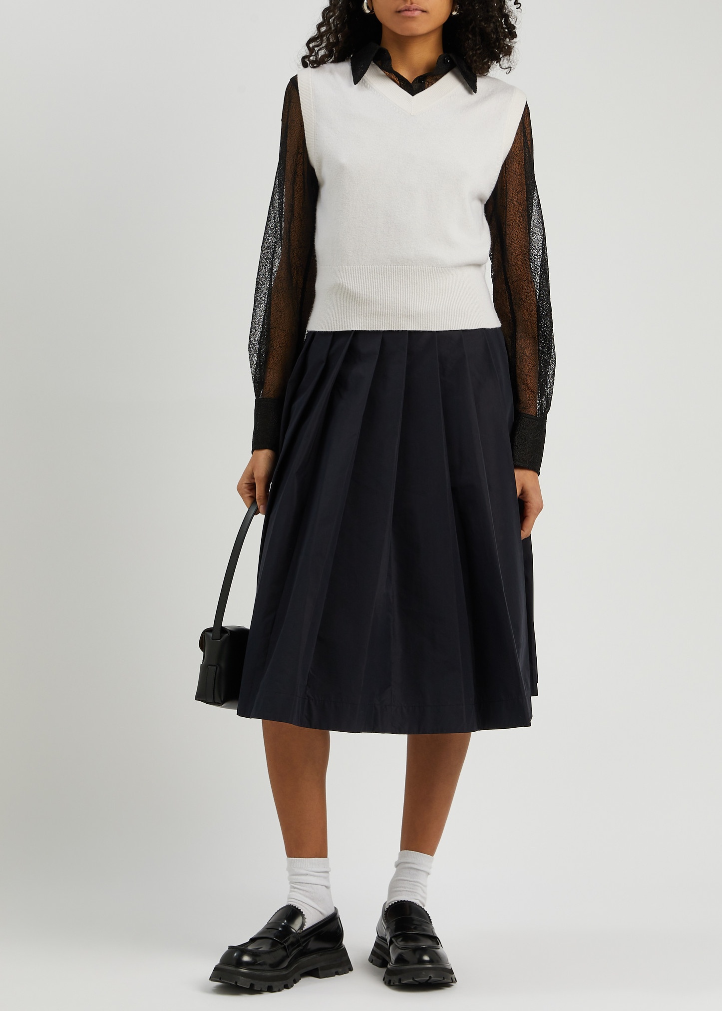 Pleated cotton-blend poplin midi skirt - 4
