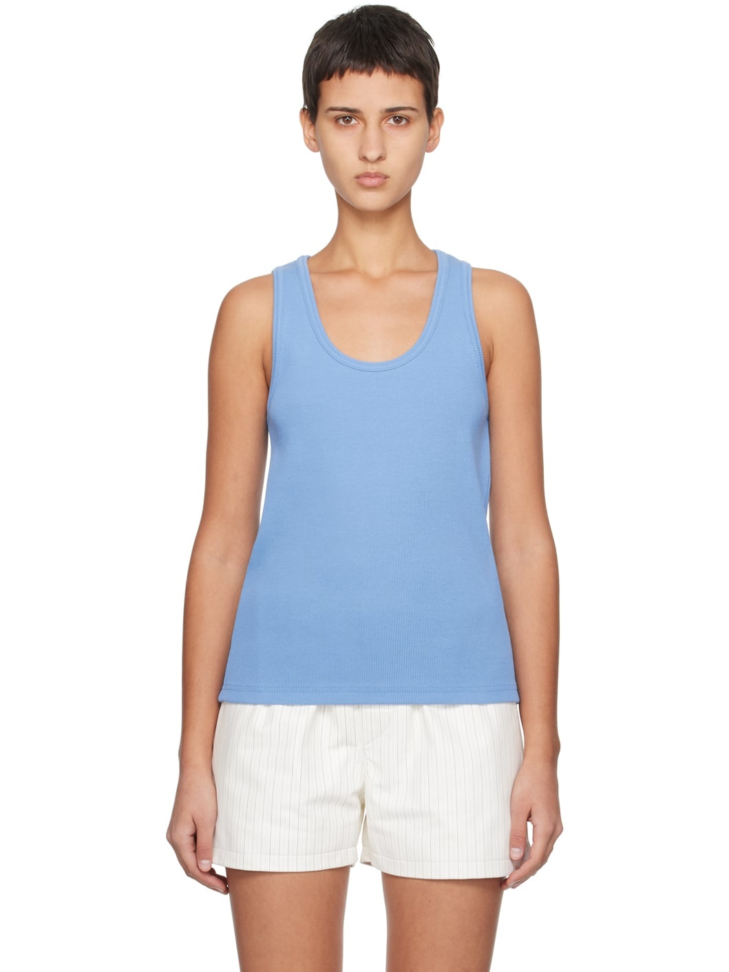 Blue Ribbed Tank Top - 1