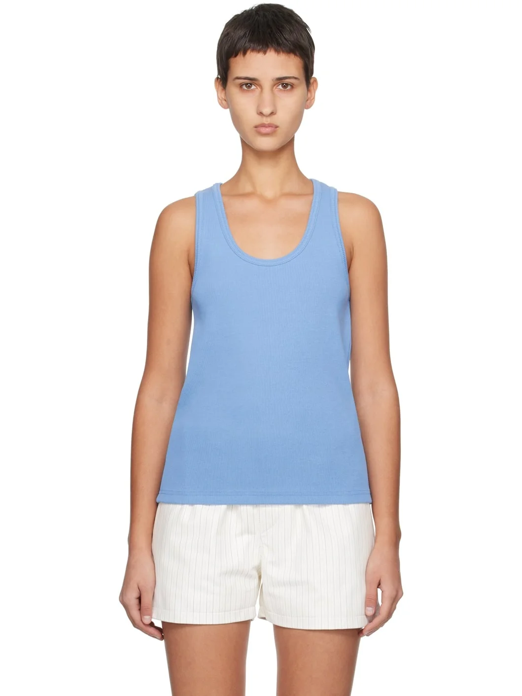 Blue Ribbed Tank Top - 1