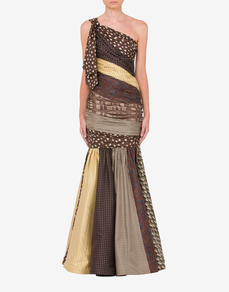 Moschino TIE PATCHWORK ONE-SHOULDER DRESS outlook
