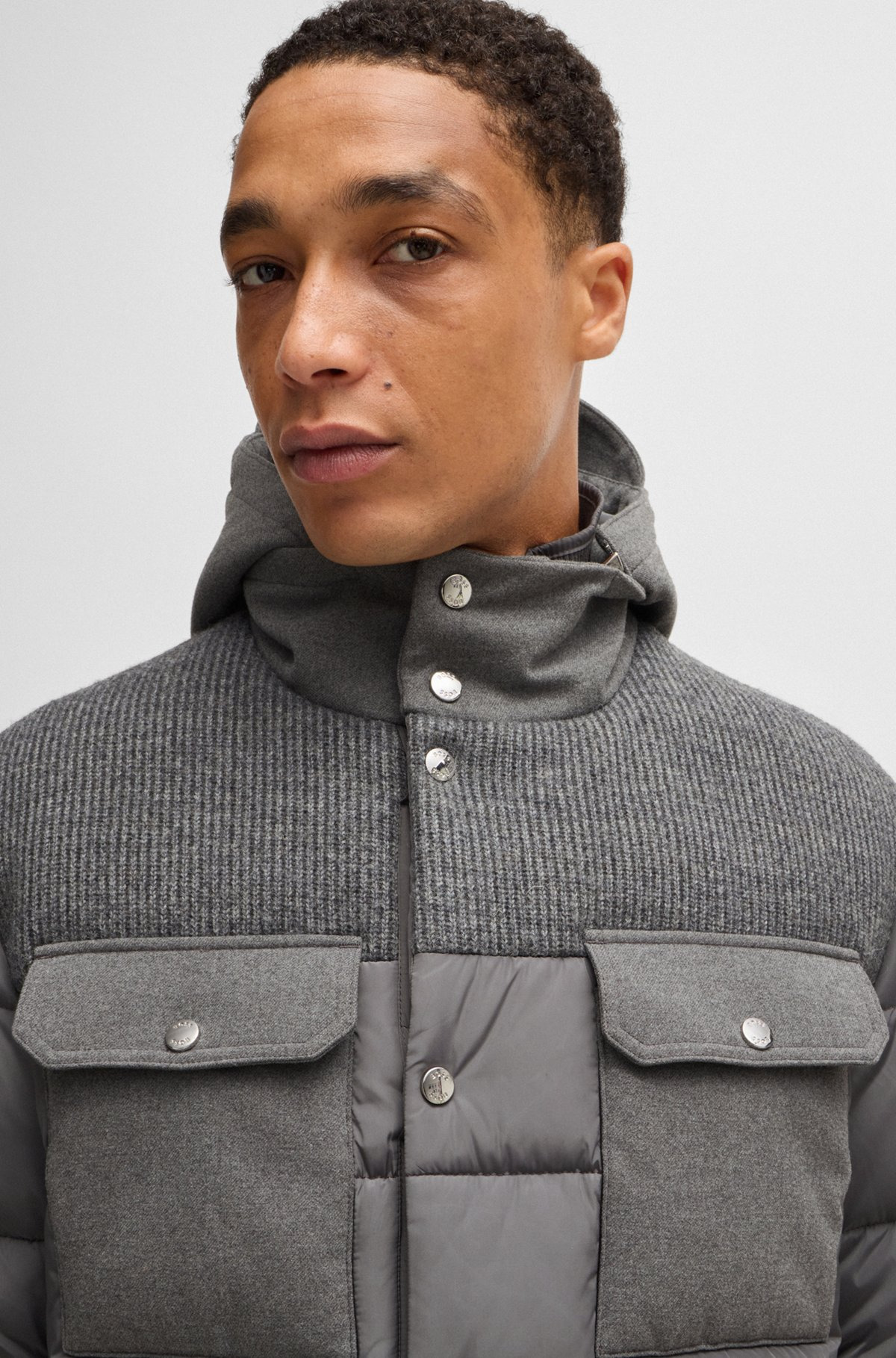 WATER-REPELLENT REGULAR-FIT JACKET IN MIXED MATERIALS - 5