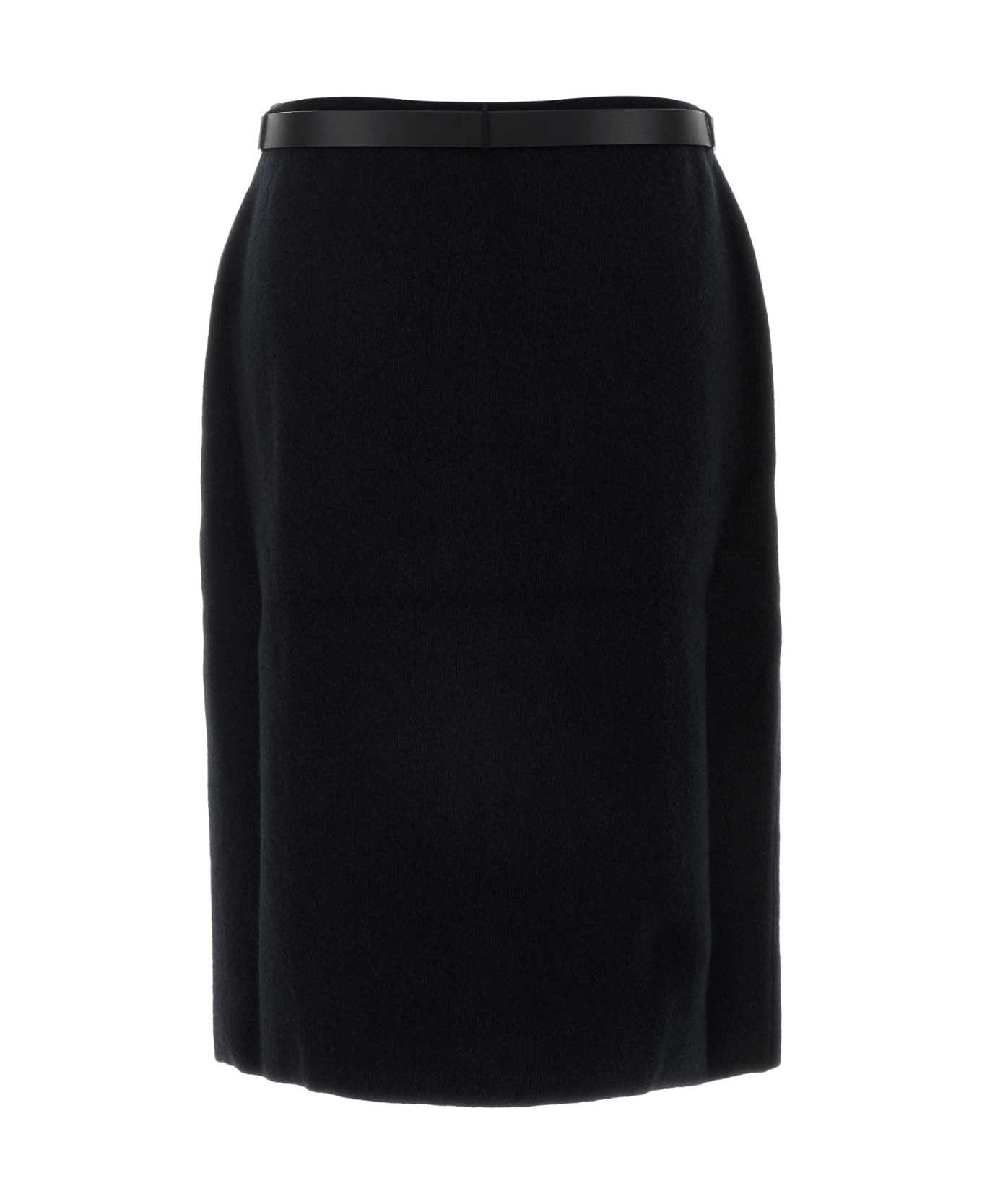 Black Stretch Wool Blend Skirt - 2