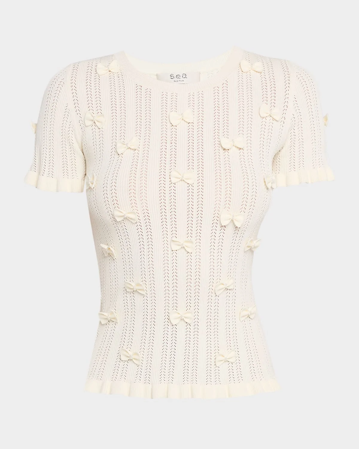 Alberta Embellished Pointelle-Knit Top - 1