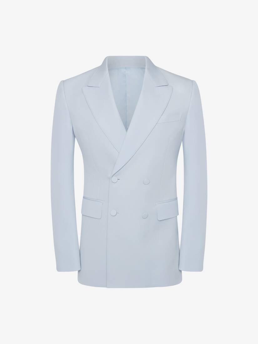 Men's Grain De Poudre Double-breasted Jacket in Spring Blue - 1