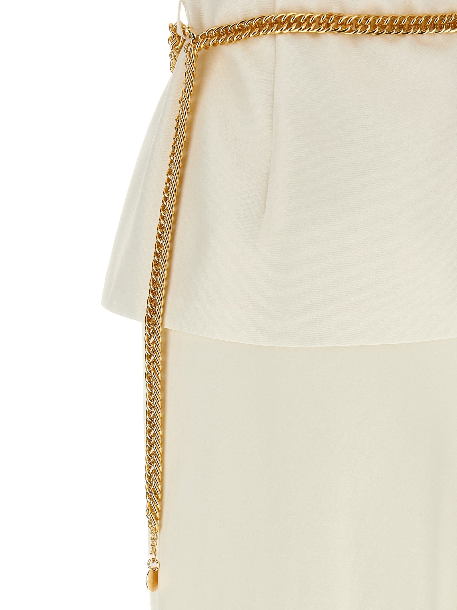 Cream Taffeta Chain Belt Maxi Dresses White - 4