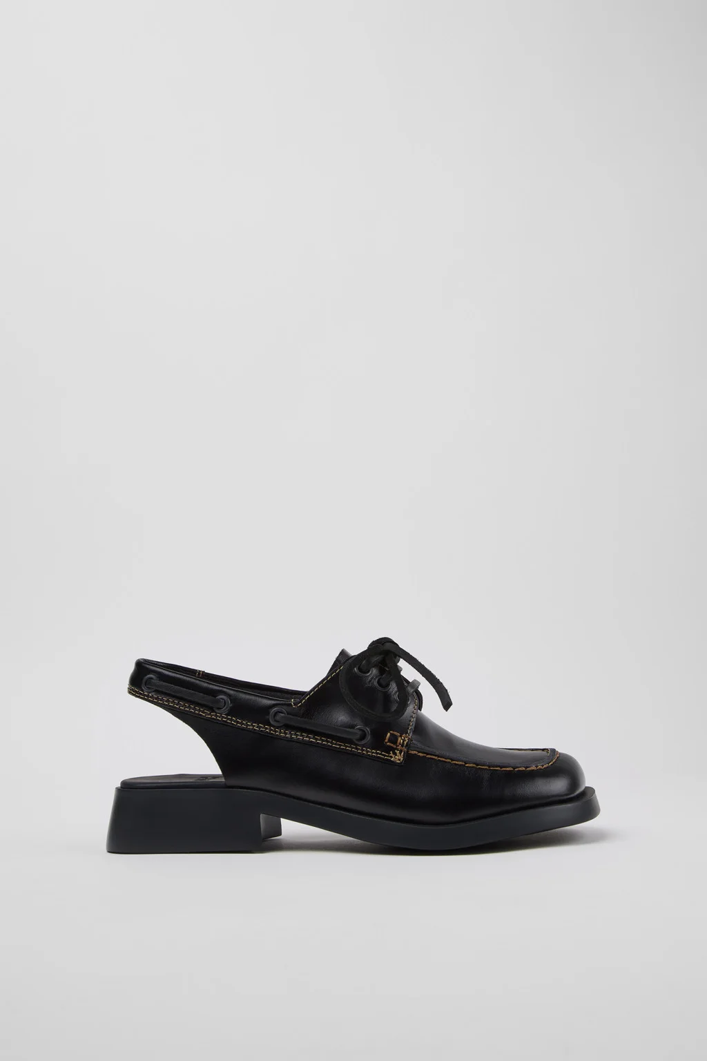 Donna Black Leather Semi-Open Shoes for Women. - 1