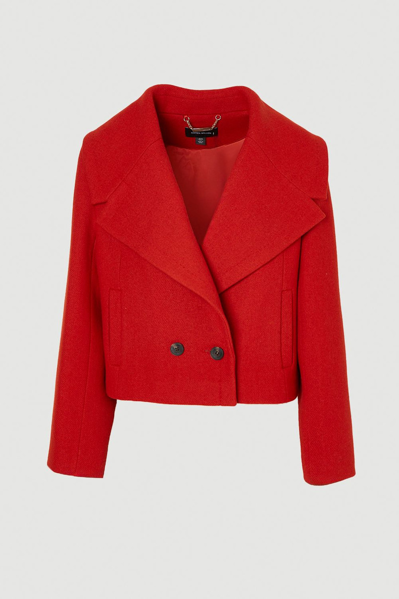 Wool Shawl Collar Tailored Double Breasted Short Coat - 1