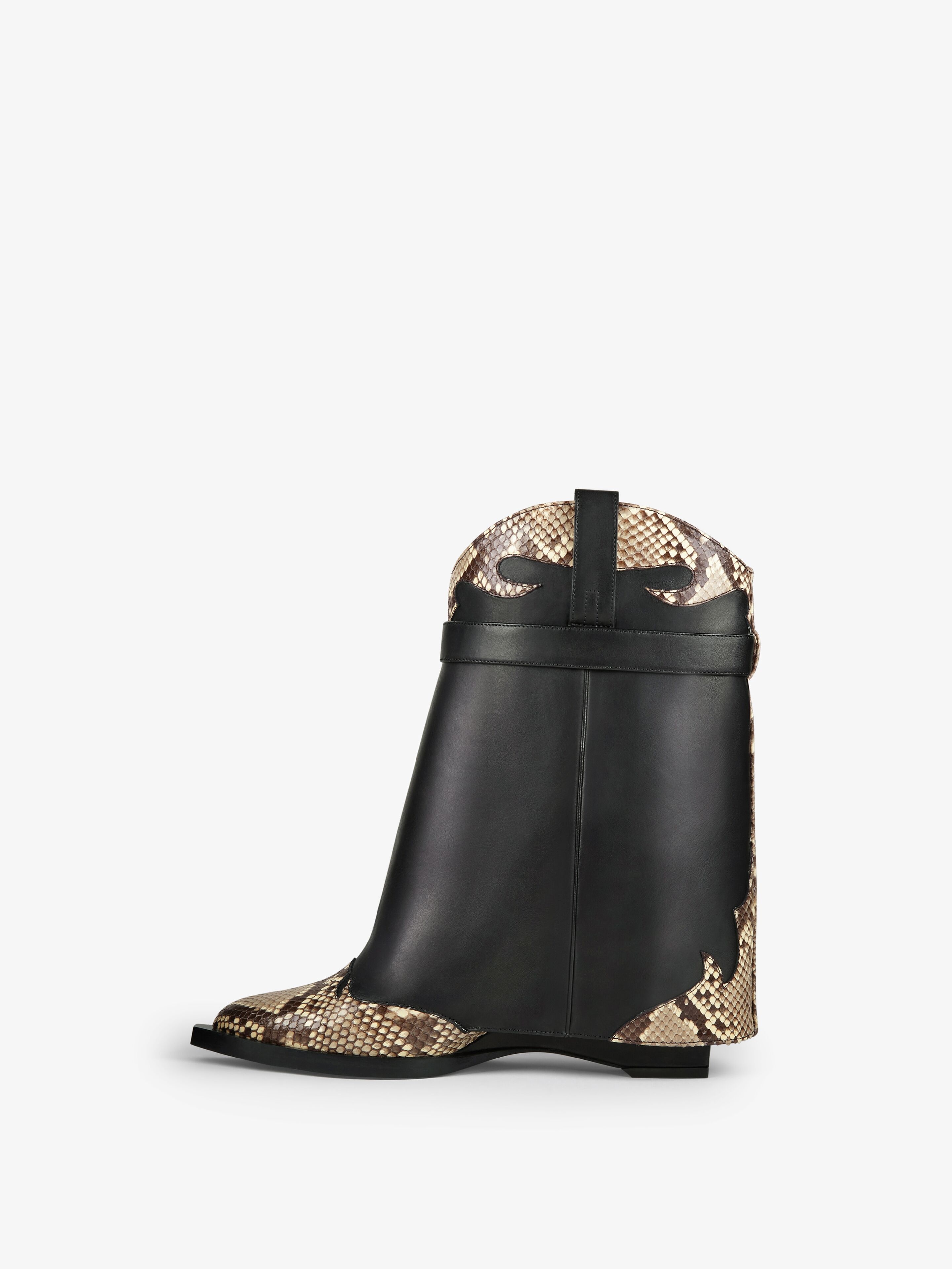 SHARK LOCK COWBOY ANKLE BOOTS IN LEATHER AND PYTHON - 4