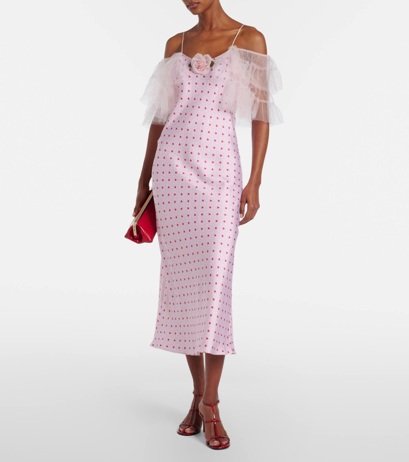 RODARTE Floral-appliqué printed silk slip dress outlook