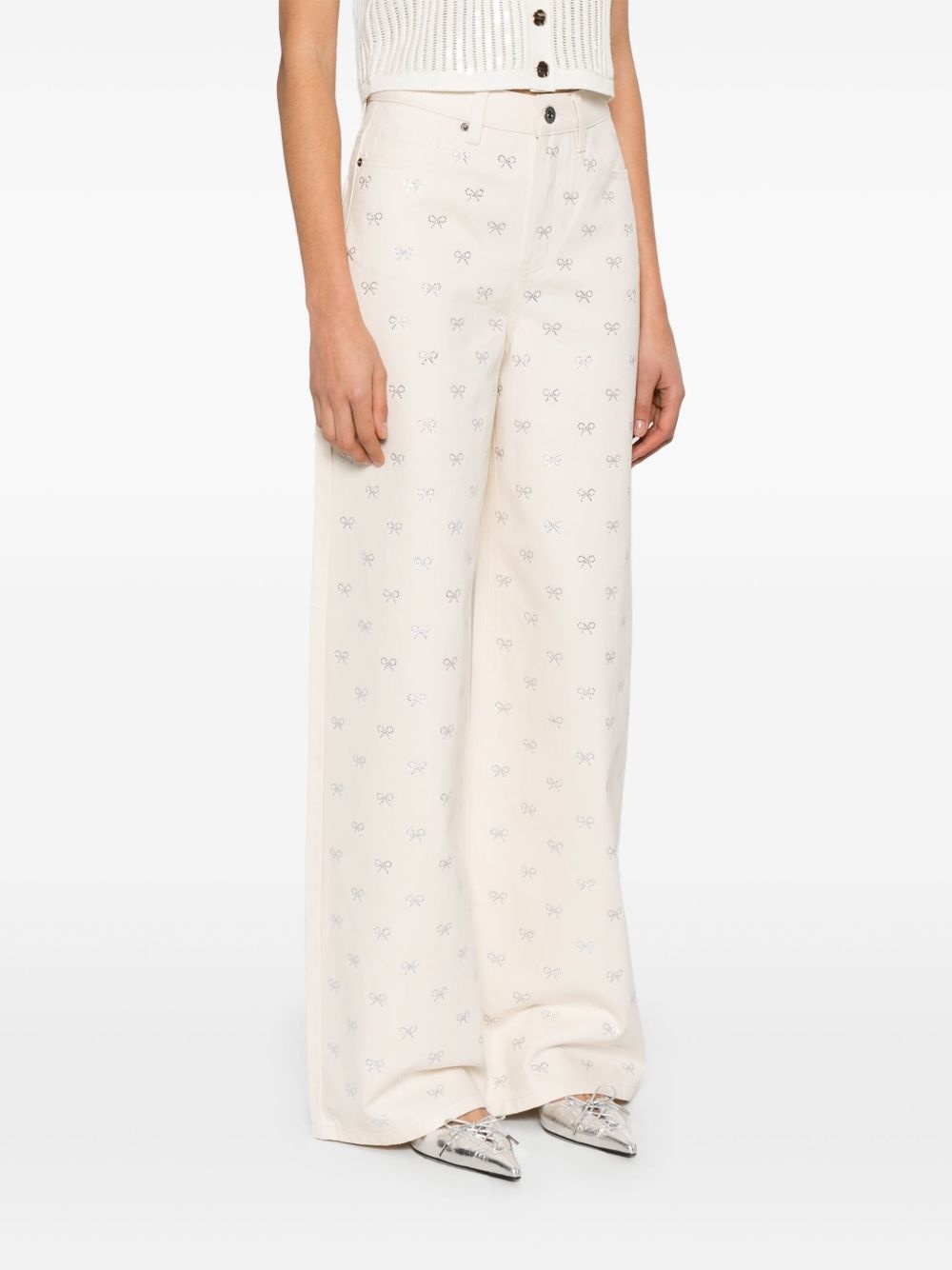 bow-embellished jeans - 3