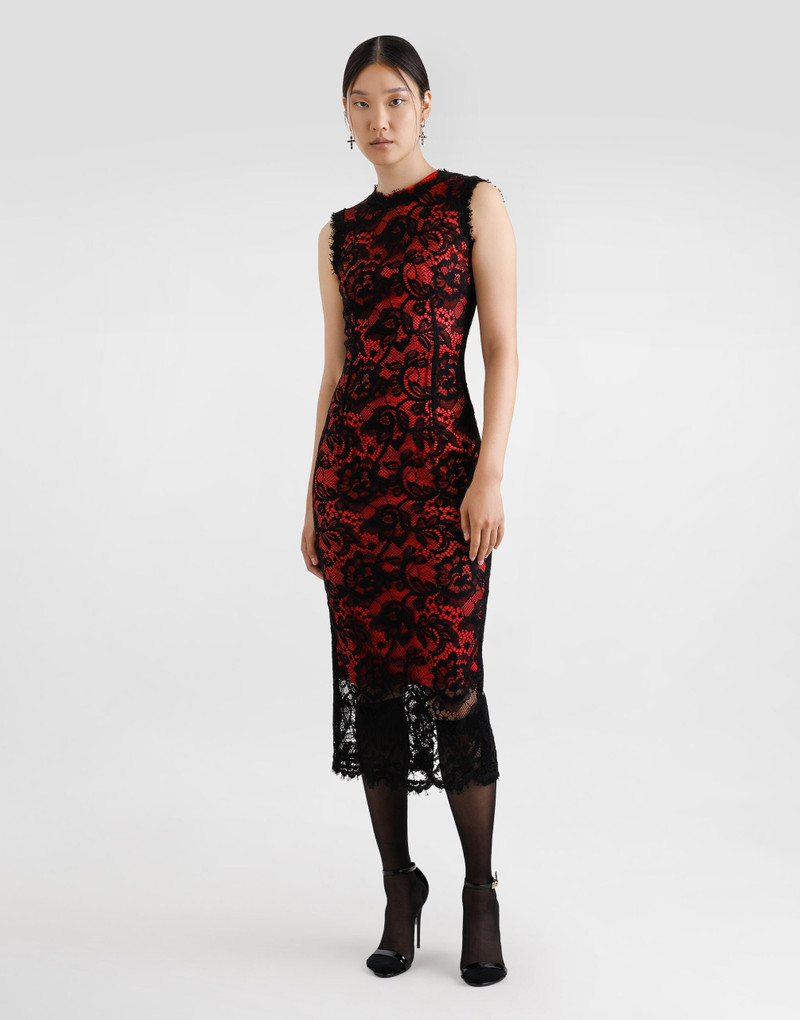 Dolce & Gabbana Calf-length floral lace sheath dress with contrasting lining outlook