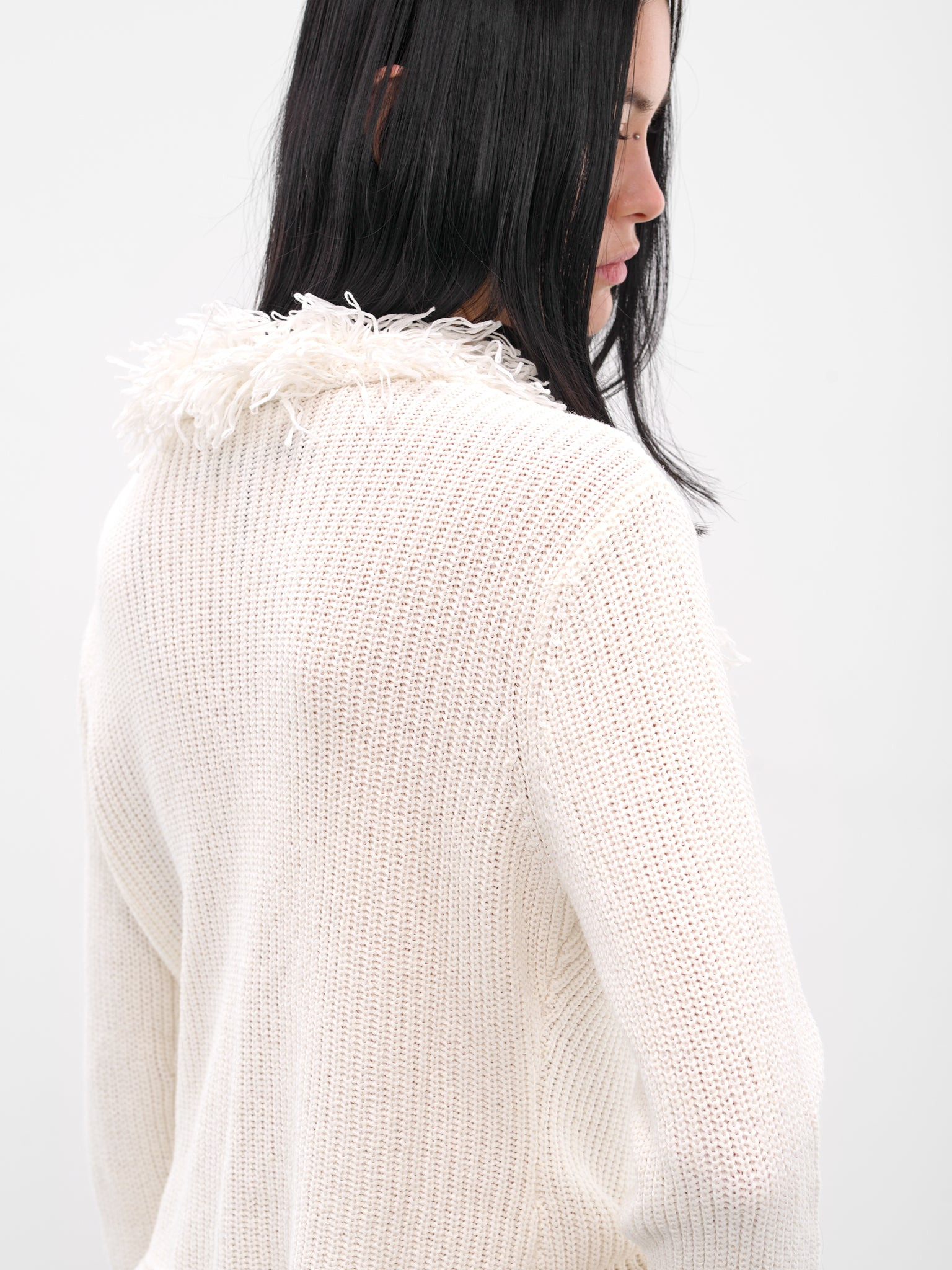 White Mello Fringe Knit Cardigan - 4