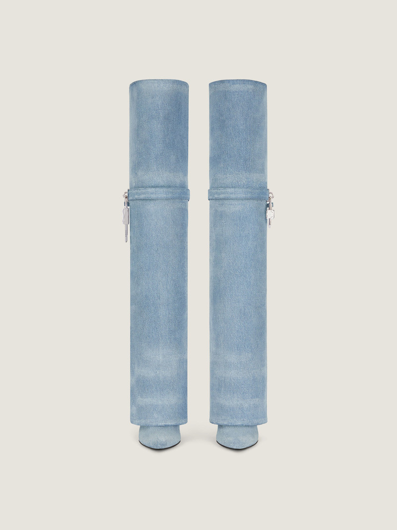 Givenchy SHARK LOCK STILETTO OVER-THE-KNEE BOOTS IN WASHED DENIM outlook