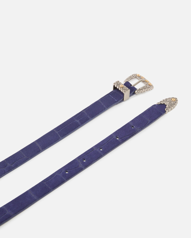 CROCODILE-PRINT LEATHER BELT WITH TEXAN BUCKLE, 1.7 CM 3
