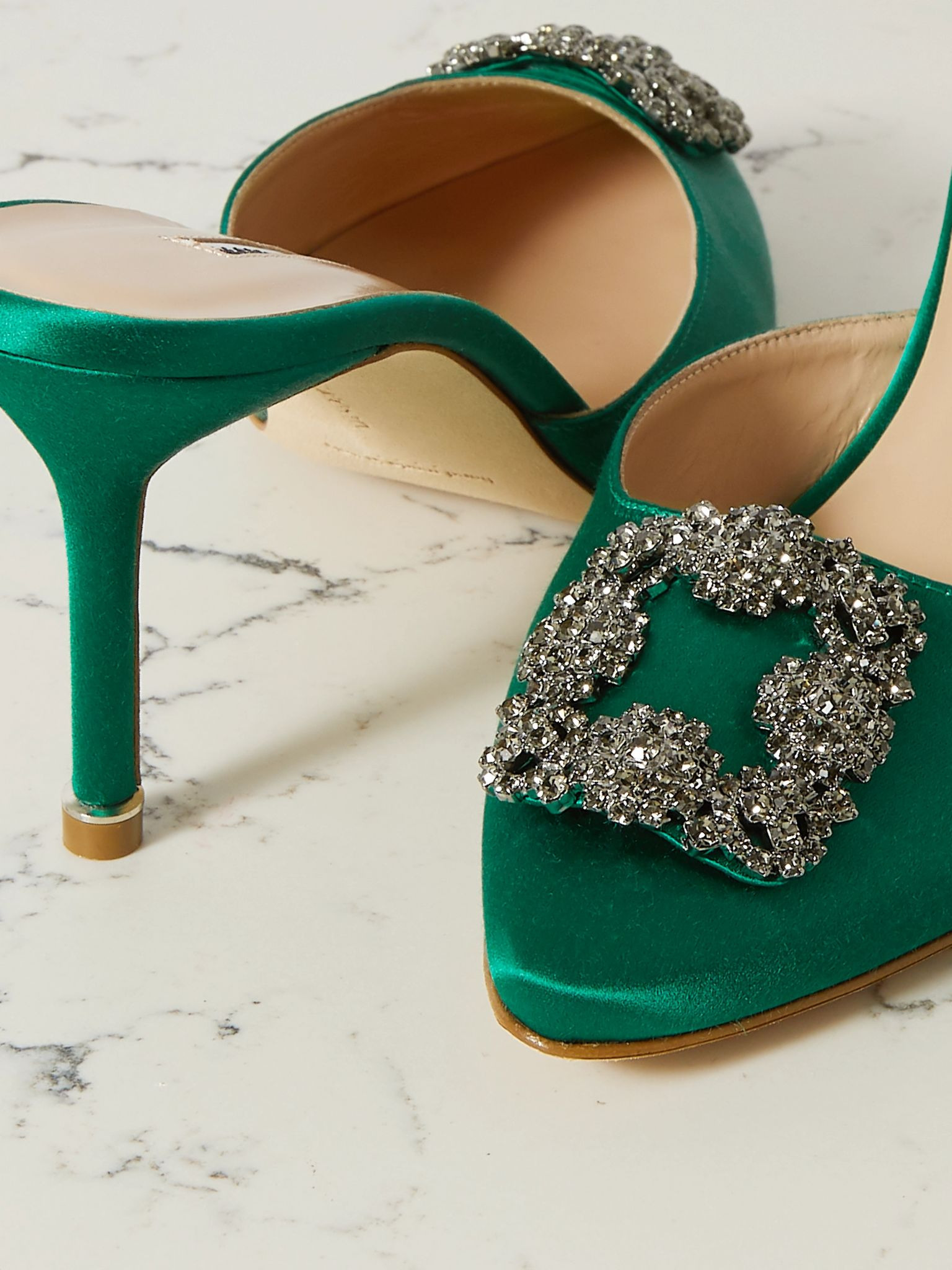 Hangisimu 70 embellished satin mules Green - 4