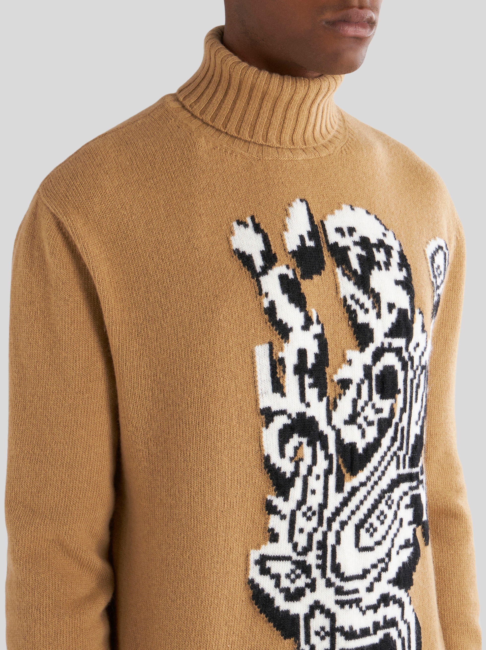 HIGH NECK JACQUARD INTARSIA SWEATER - 4