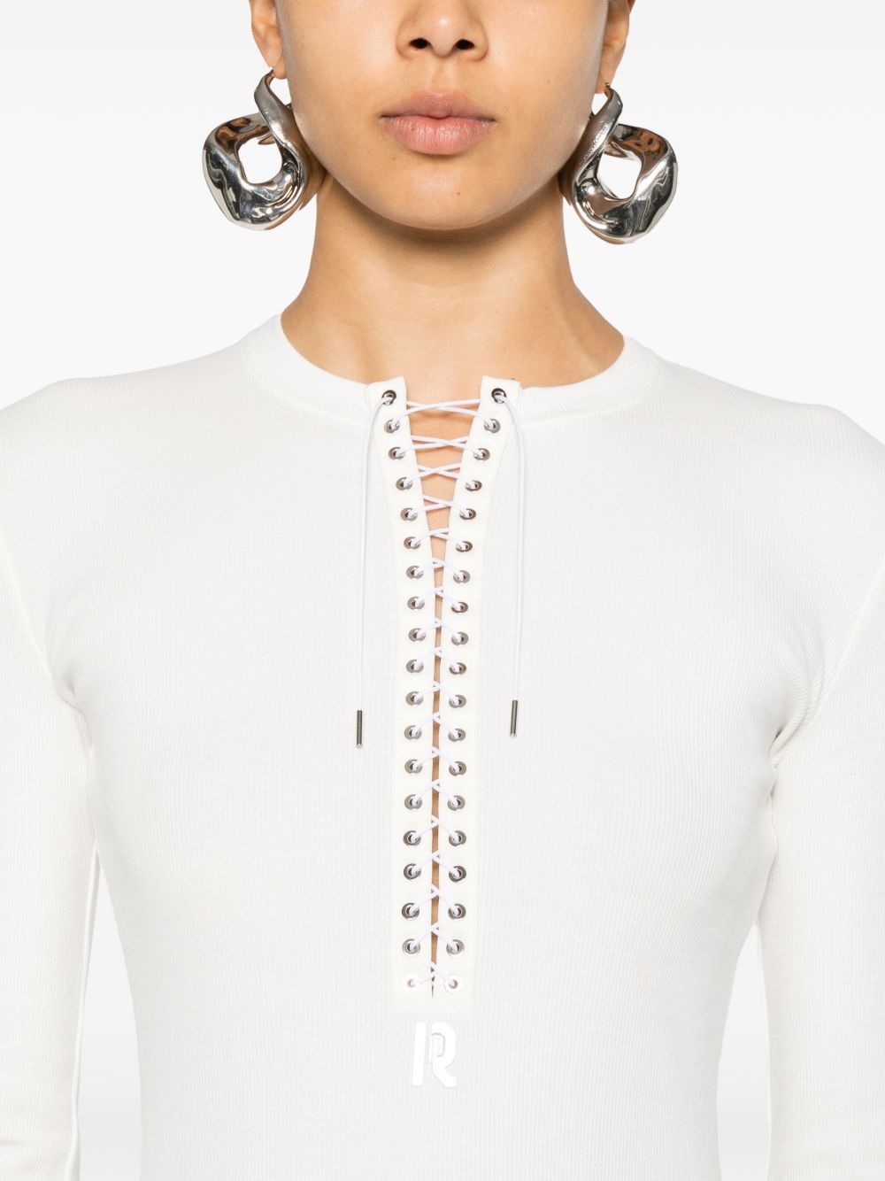 fine-ribbed lace-up top - 5