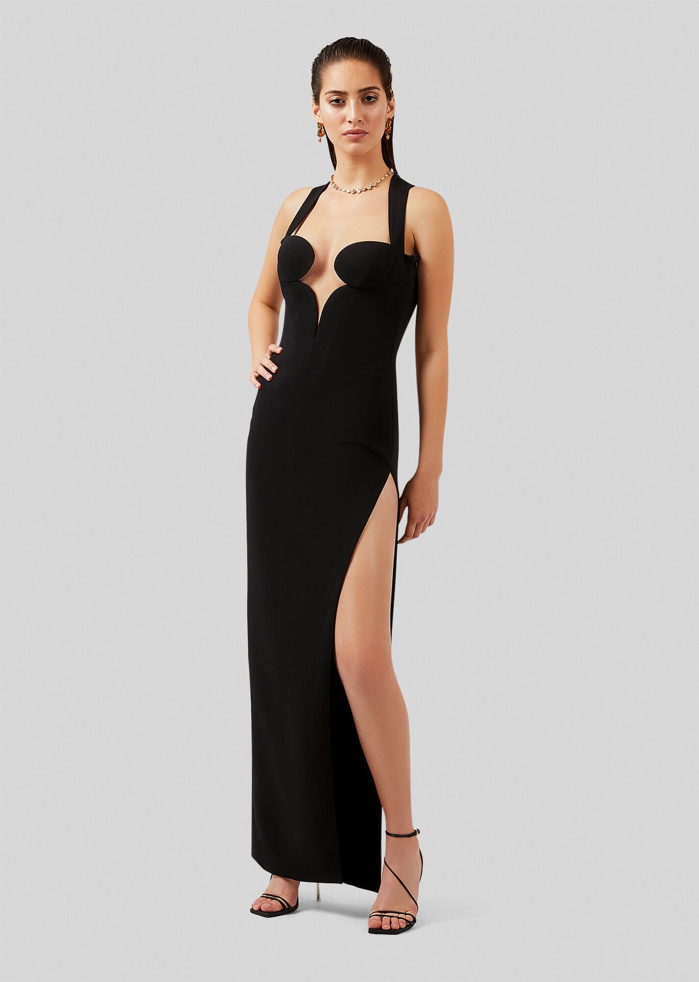 Graphic Neckline Evening Dress - 4