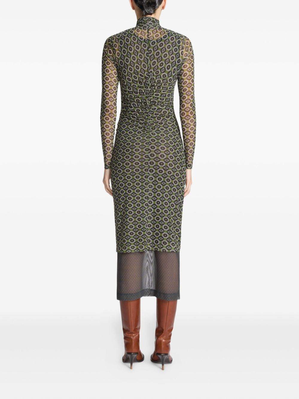 printed mesh turtleneck dress - 4
