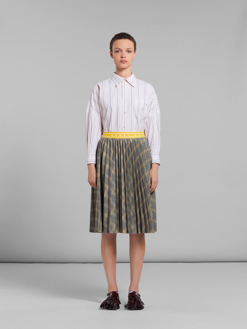 YELLOW CHECKED TECH WOOL PLISSÉ SKIRT - 2