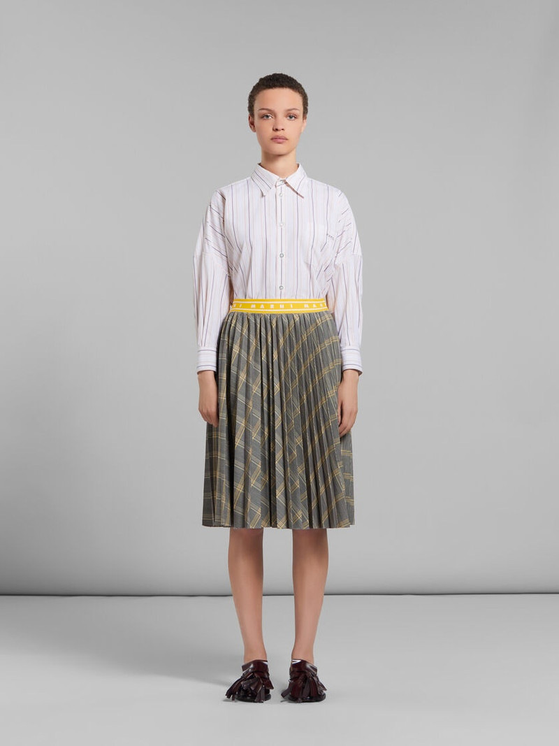 Marni YELLOW CHECKED TECH WOOL PLISSÉ SKIRT outlook