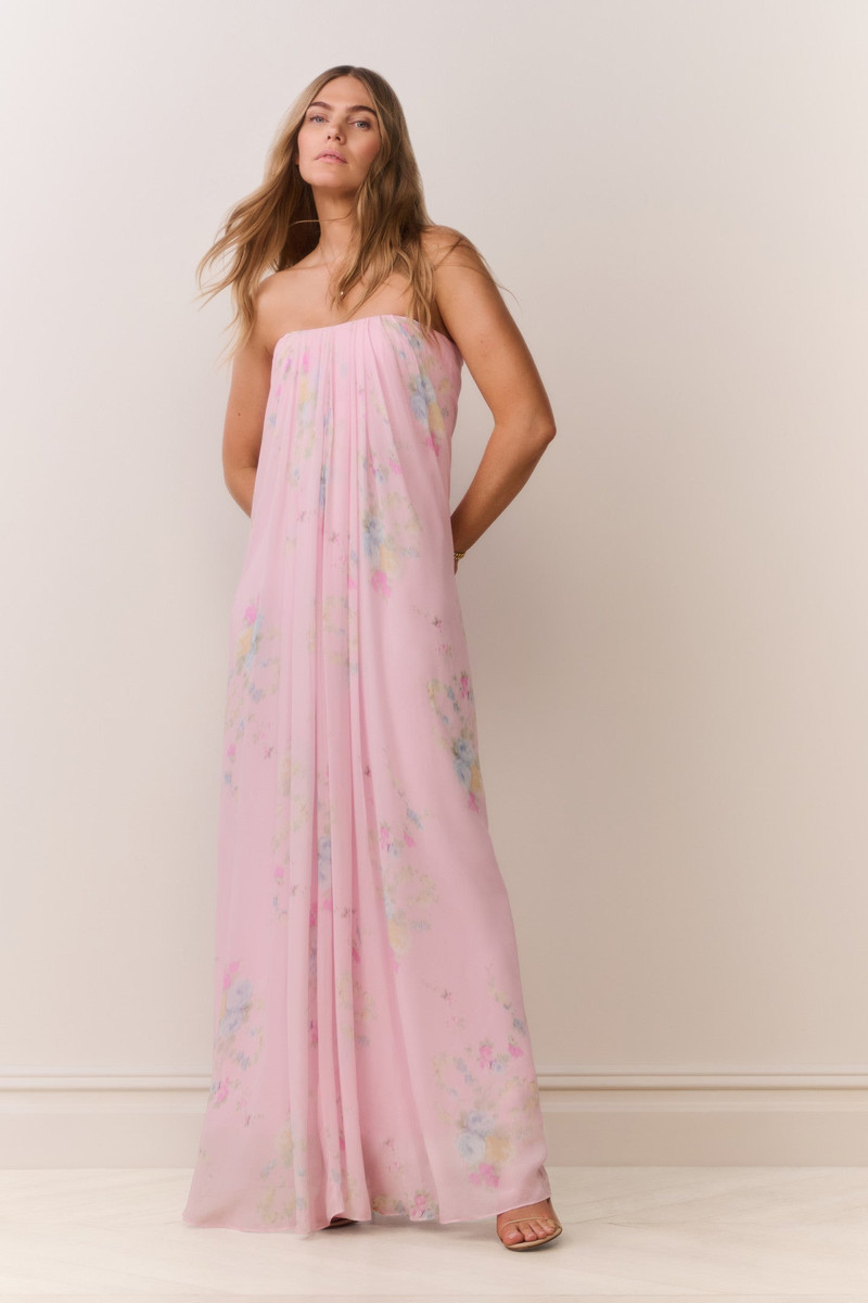 LoveShackFancy Emara Strapless Floral Chiffon Gown outlook