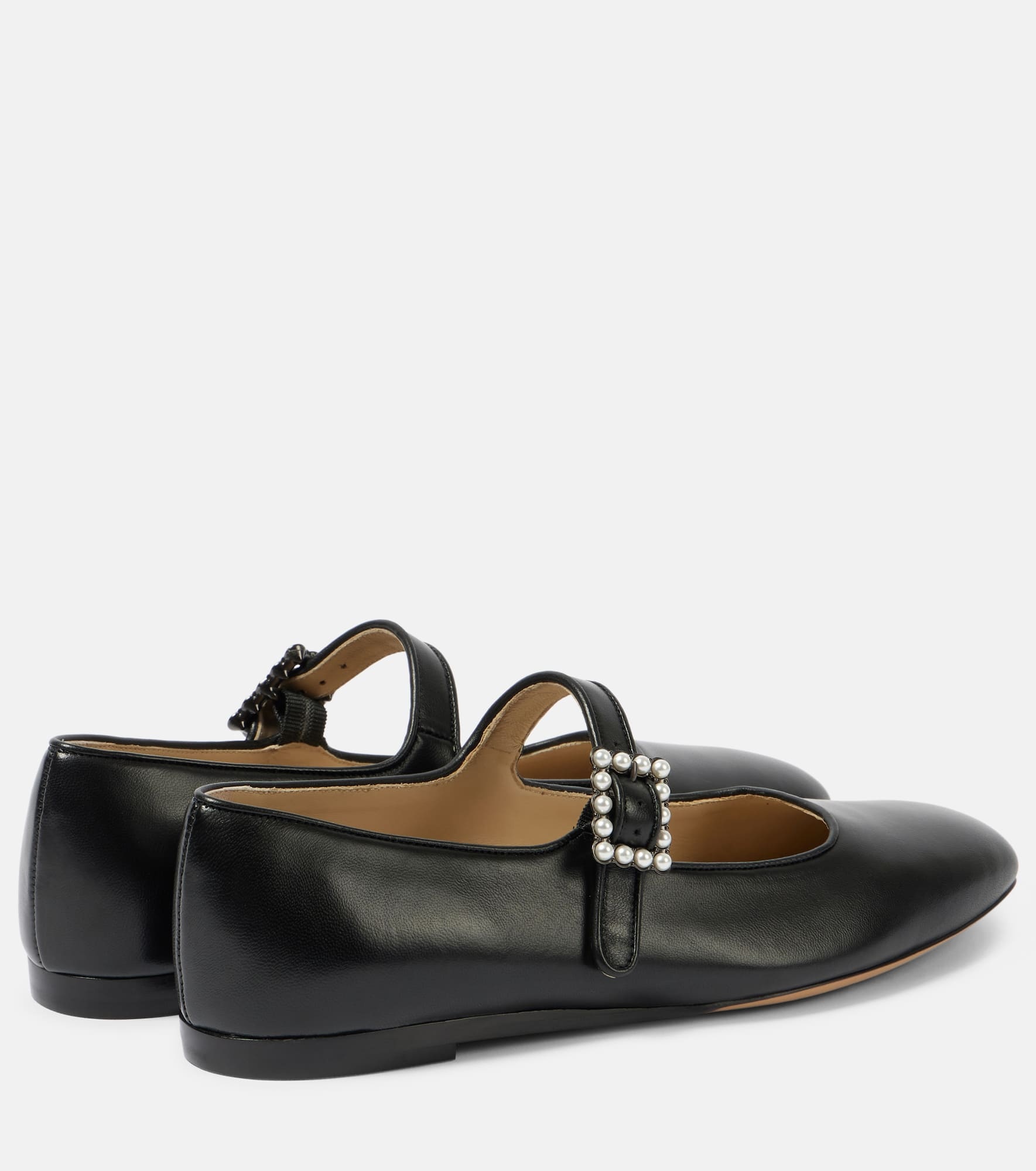 Pearl-embellished leather Mary Jane flats - 2