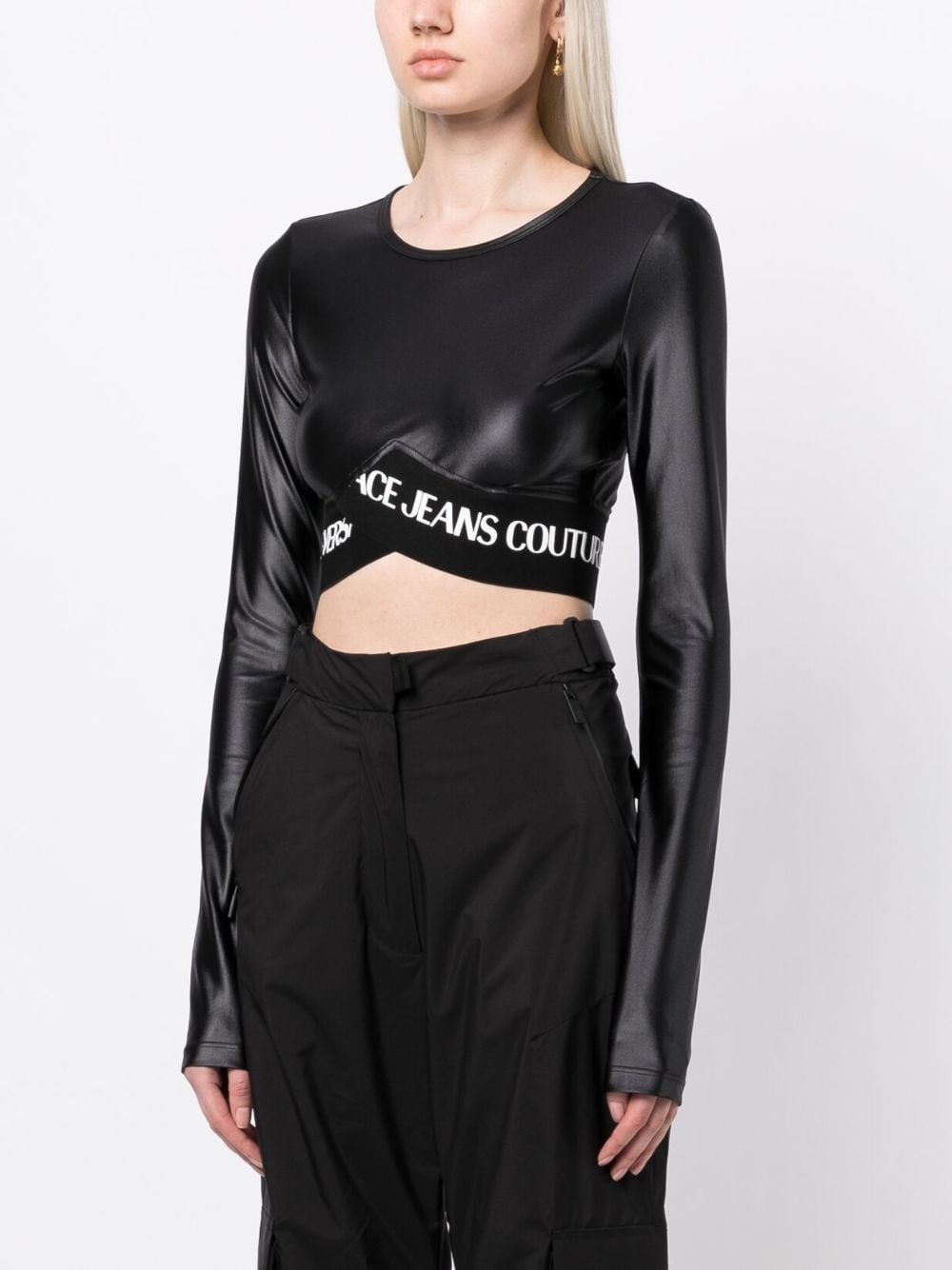 logo-print long-sleeve crop top - 4