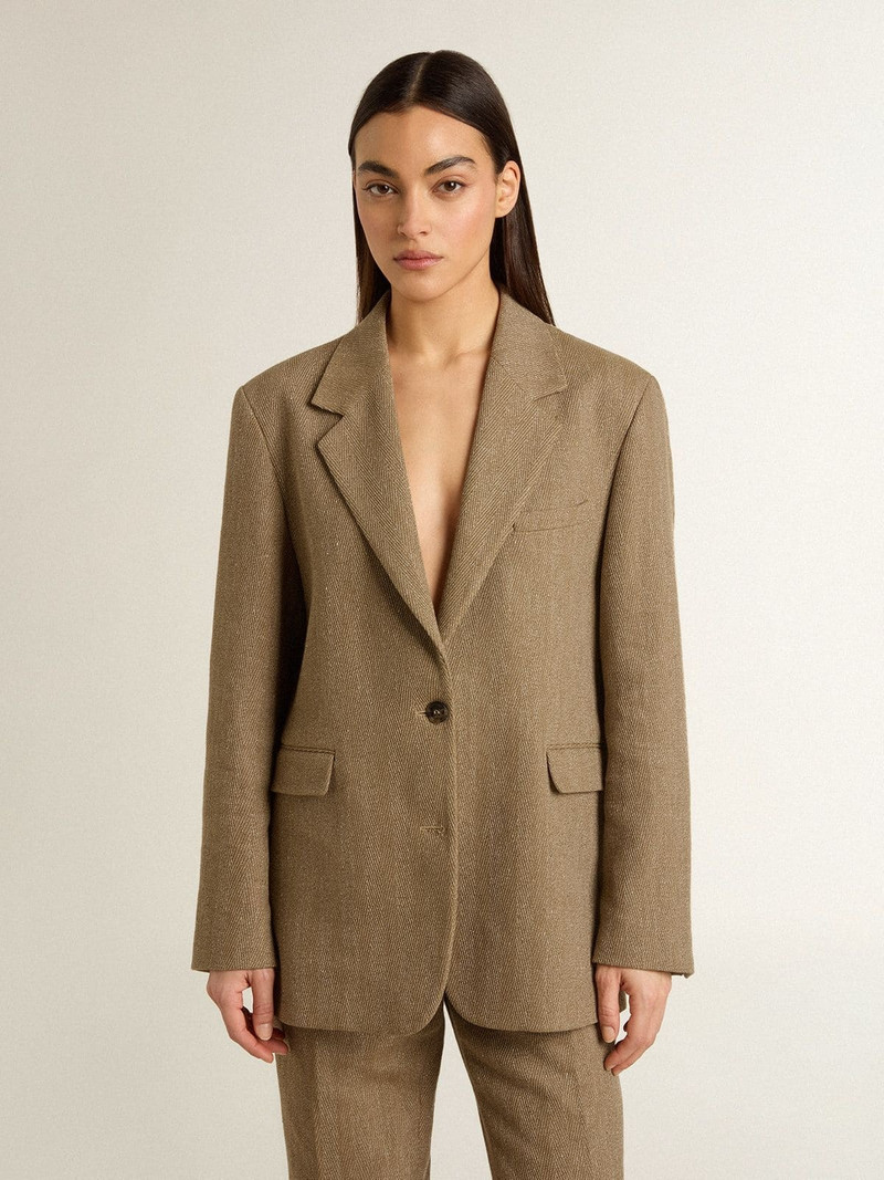 Golden Goose Women's single-breasted blazer in sand-colored herringbone outlook