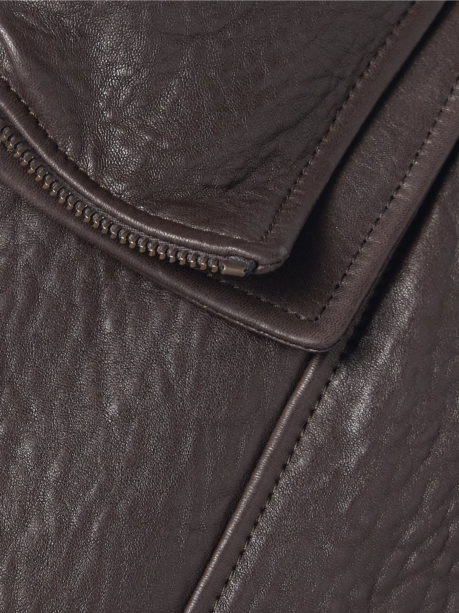 Oversized textured-leather jacket Dark brown - 5
