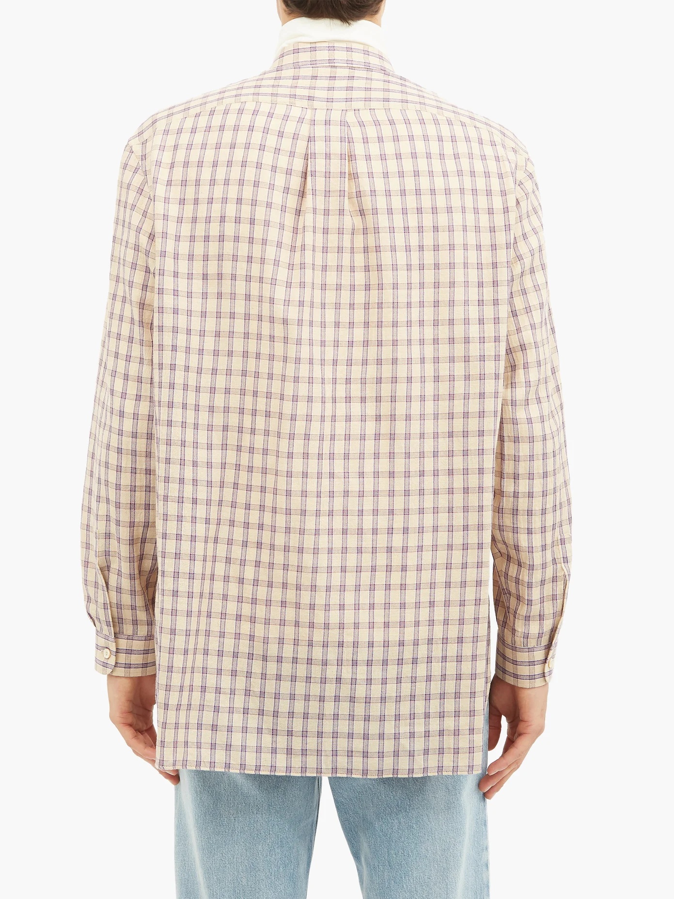 Bird-embroidered checked cotton-blend shirt - 5