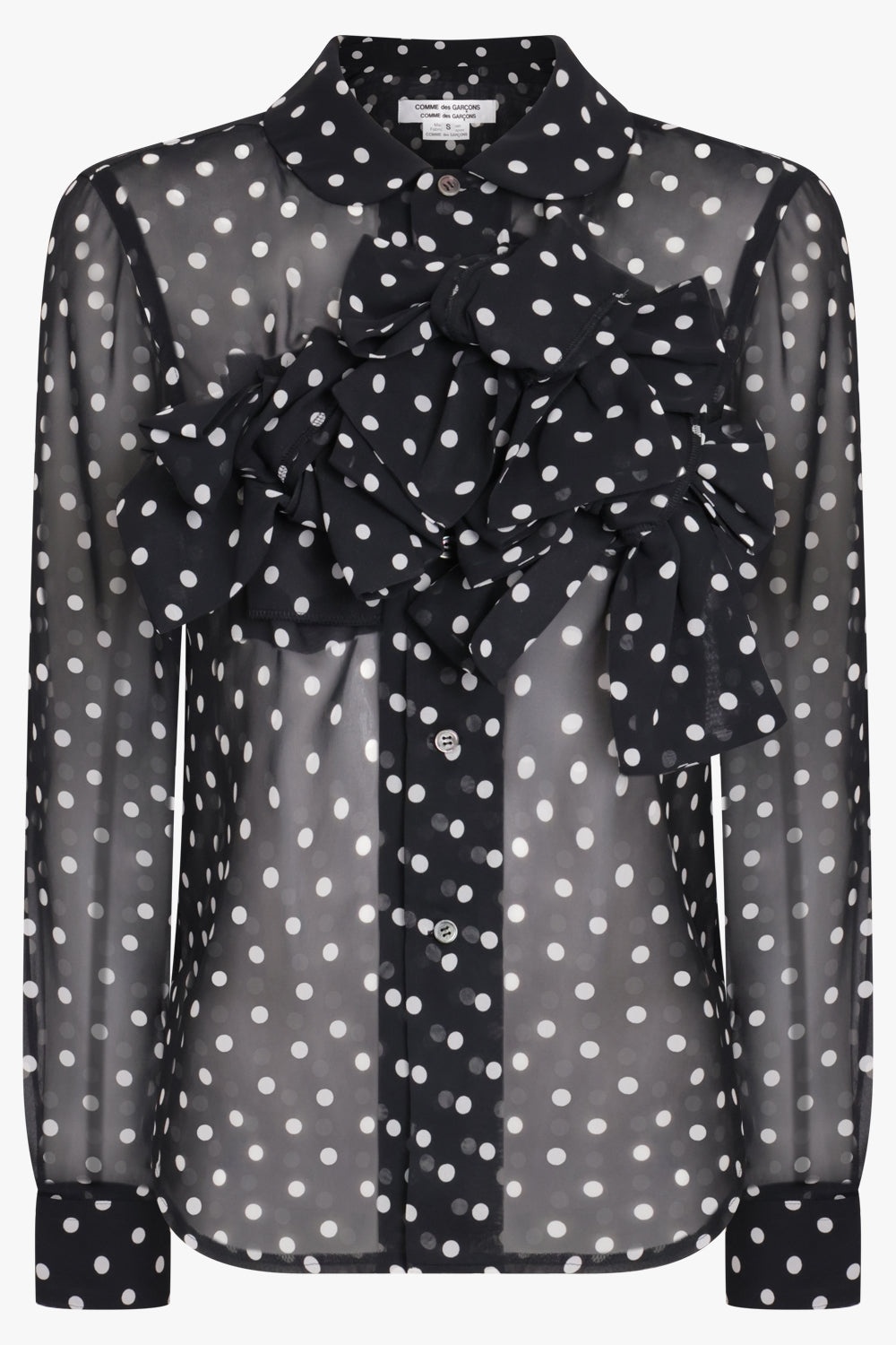 SHEER POLKA DOT L/S BOW DETAIL SHIRT | BLACK - 1