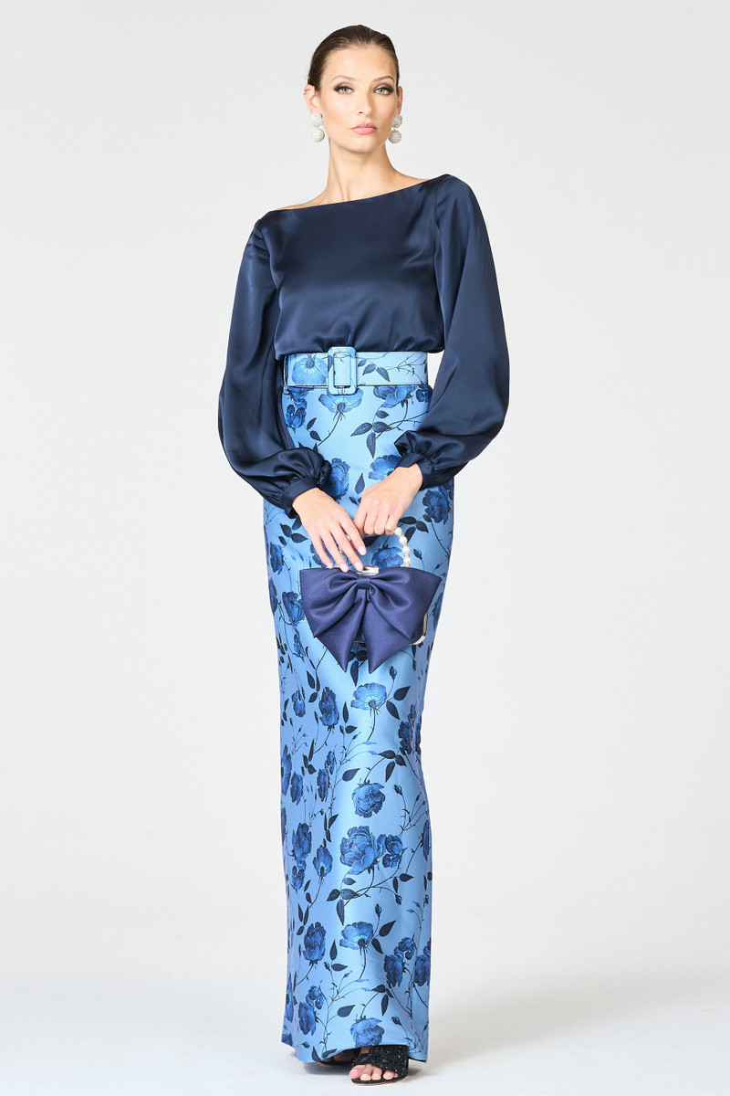 SACHIN & BABI ASTOR GOWN - WILD STEEL ROSES outlook