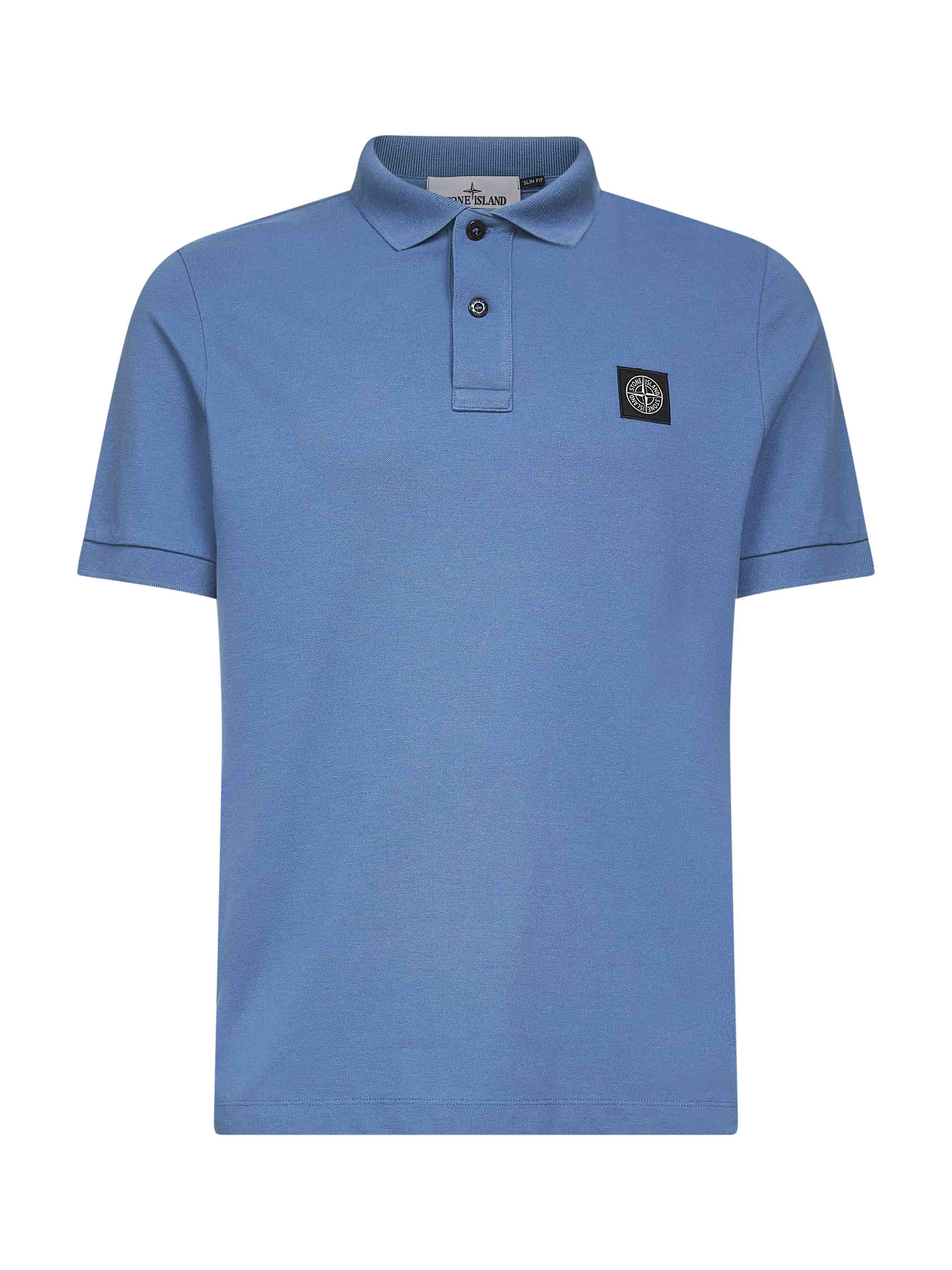 Stone Island Men Steel Blue Stretch Pique Compass Patch Polo Shirt<Br/> - 1