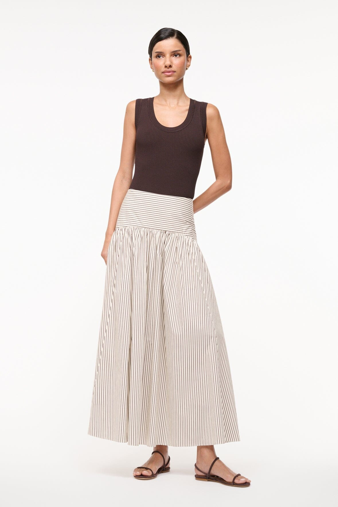 STAUD PROCIDA SKIRT IVORY DARK OAK MICRO STRIPE - 4