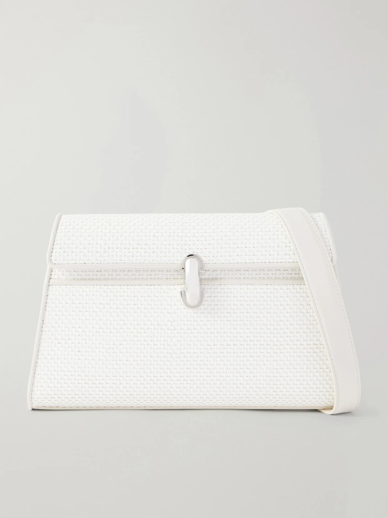 Symmetry Leather-trimmed Woven Raffia Shoulder Bag - 1