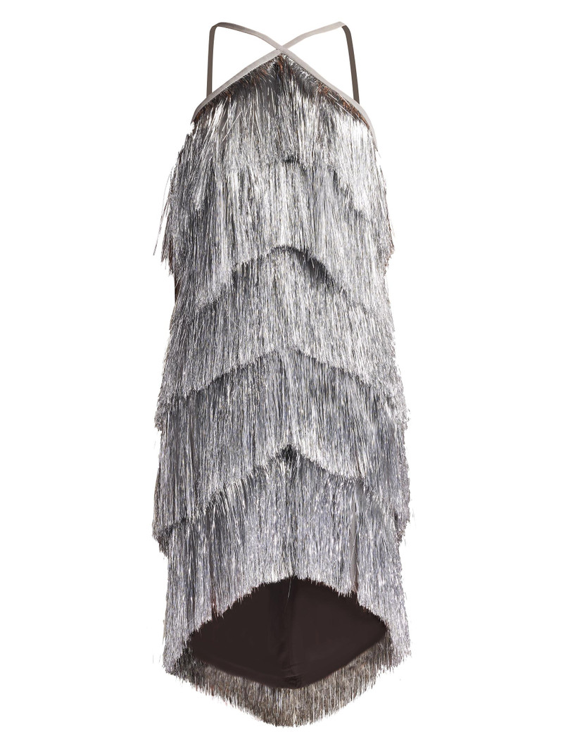 Women's Metallic Fringed Minidress - Platinum 1