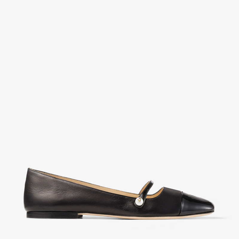 Elisa Flat Black Nappa and Patent Leather Flats 1