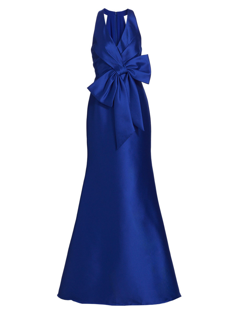 Women's Satin Mikado Bow Mermaid Gown - Cobalt 1