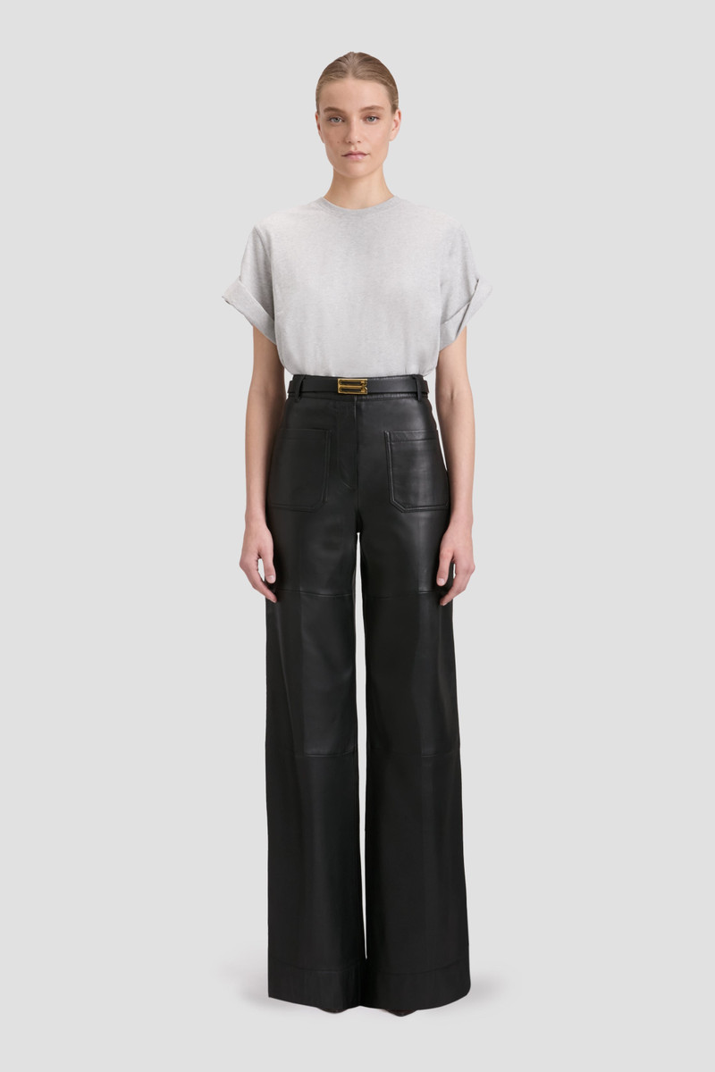 Victoria Beckham Leather Alina Trouser In Black outlook