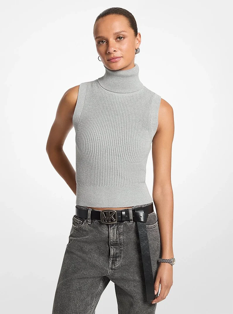 Wool Sleeveless Turtleneck Top - 1
