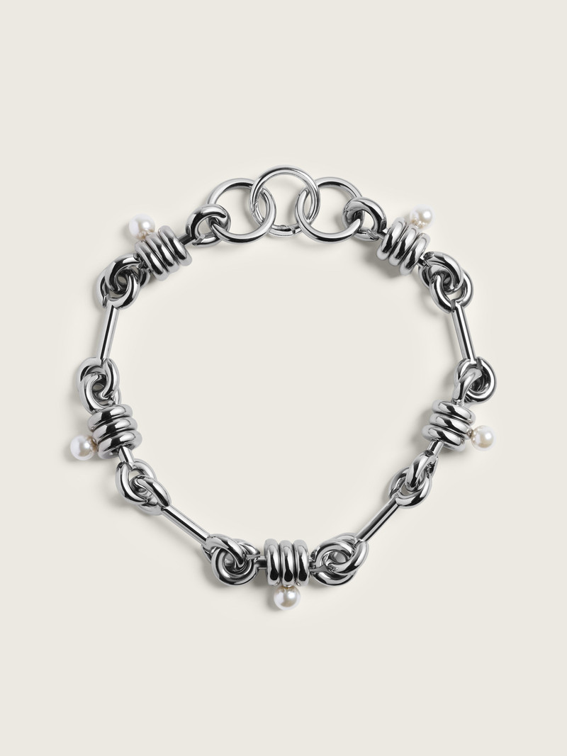 Stacked Link Pearl Chain Necklace 1