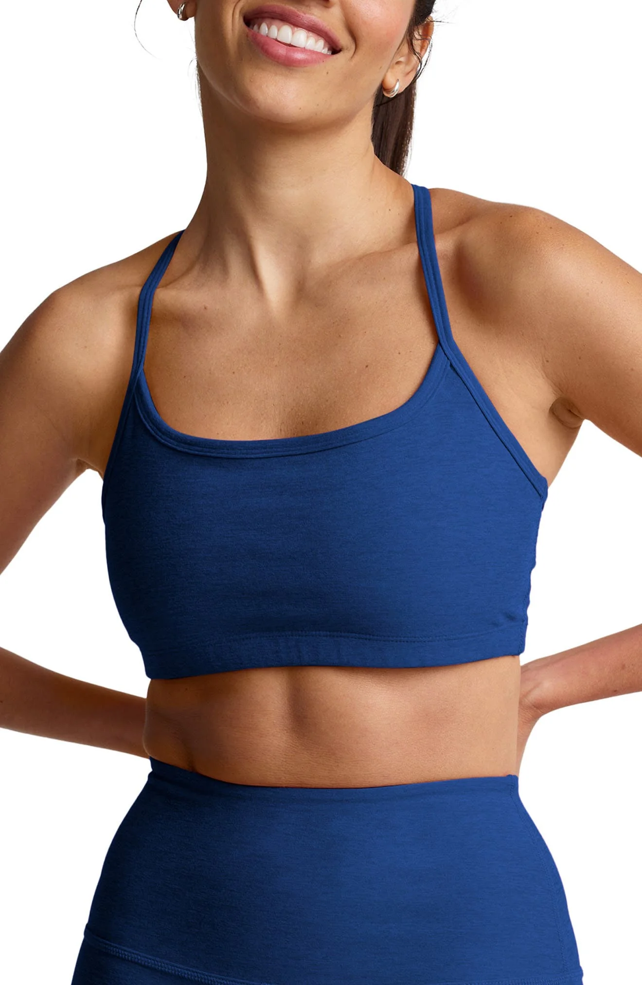 Beyond Yoga Space Dye Slim Racerback Sports Bra in Marine Blue Heather at Nordstrom - 1