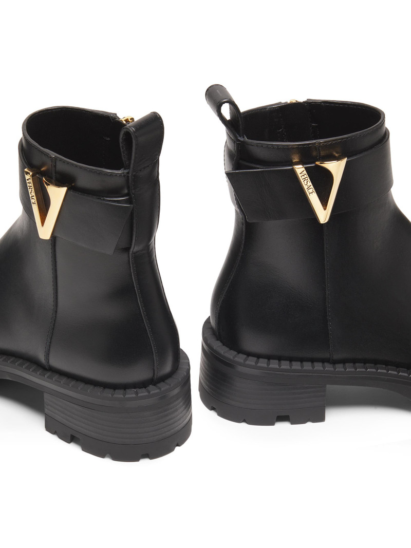 Women's V-Logo Leather Ankle Booties - Black Versace Gold Palladium 3