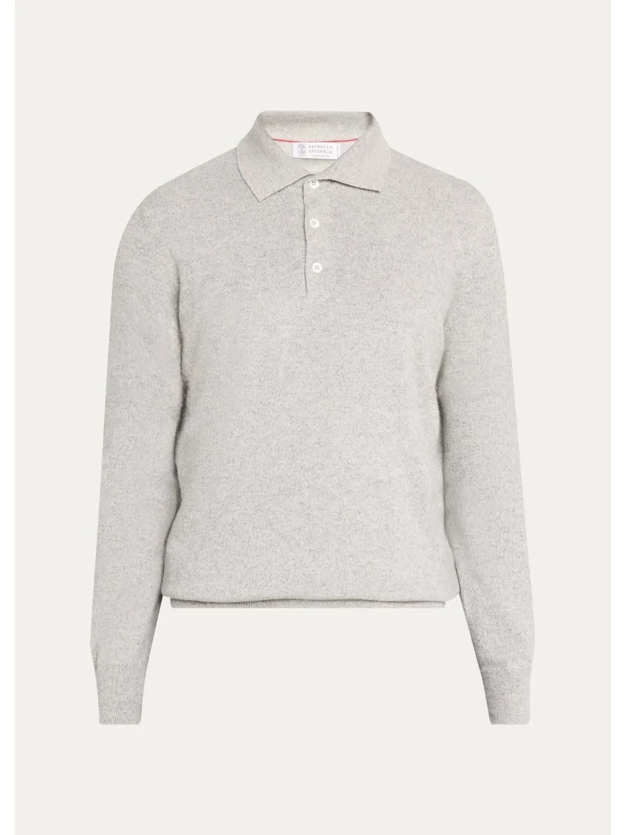 Men's Cashmere Long-Sleeve Polo Shirt - 1
