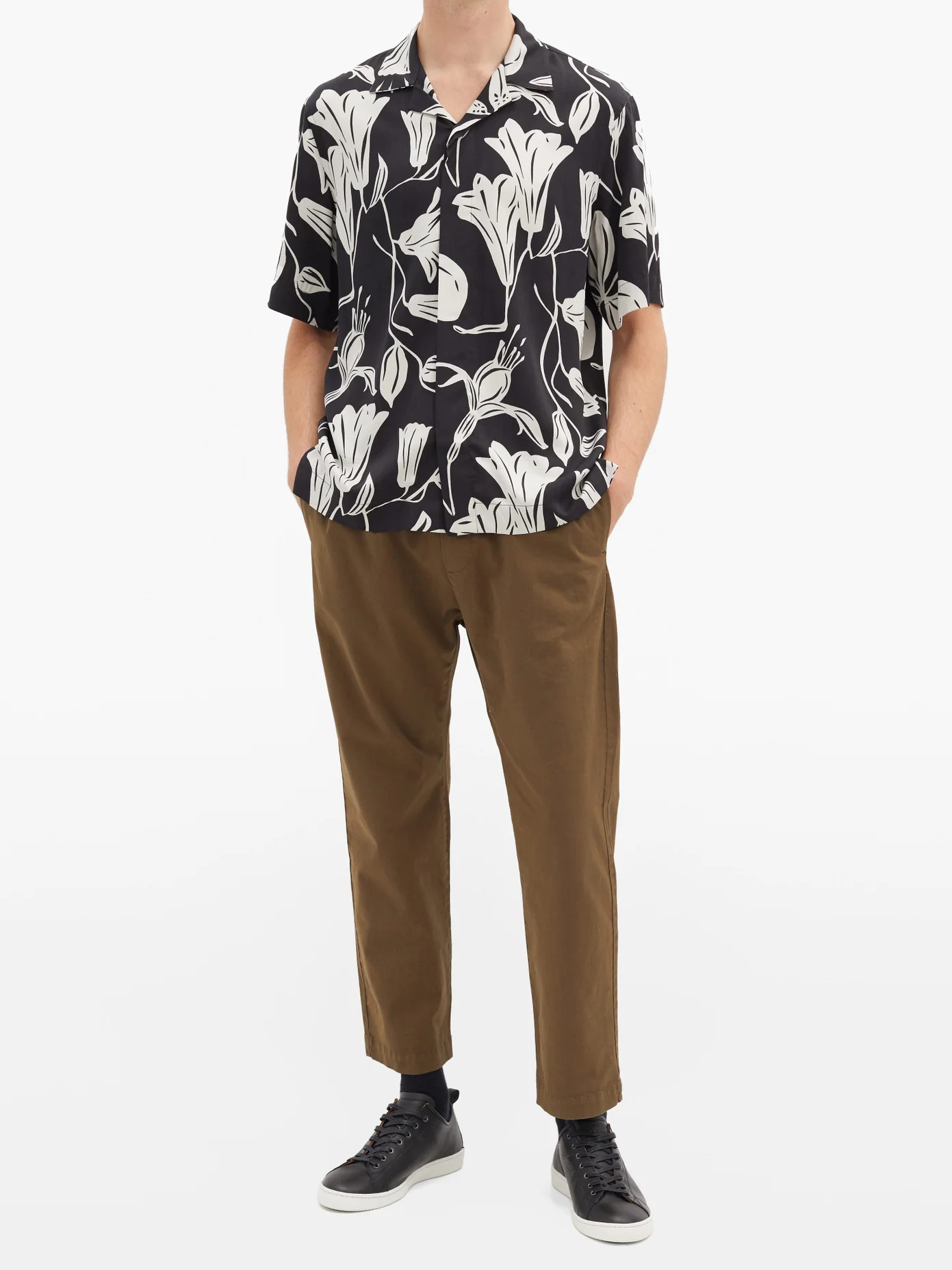 Cuban-collar floral-print fluid-poplin shirt - 2