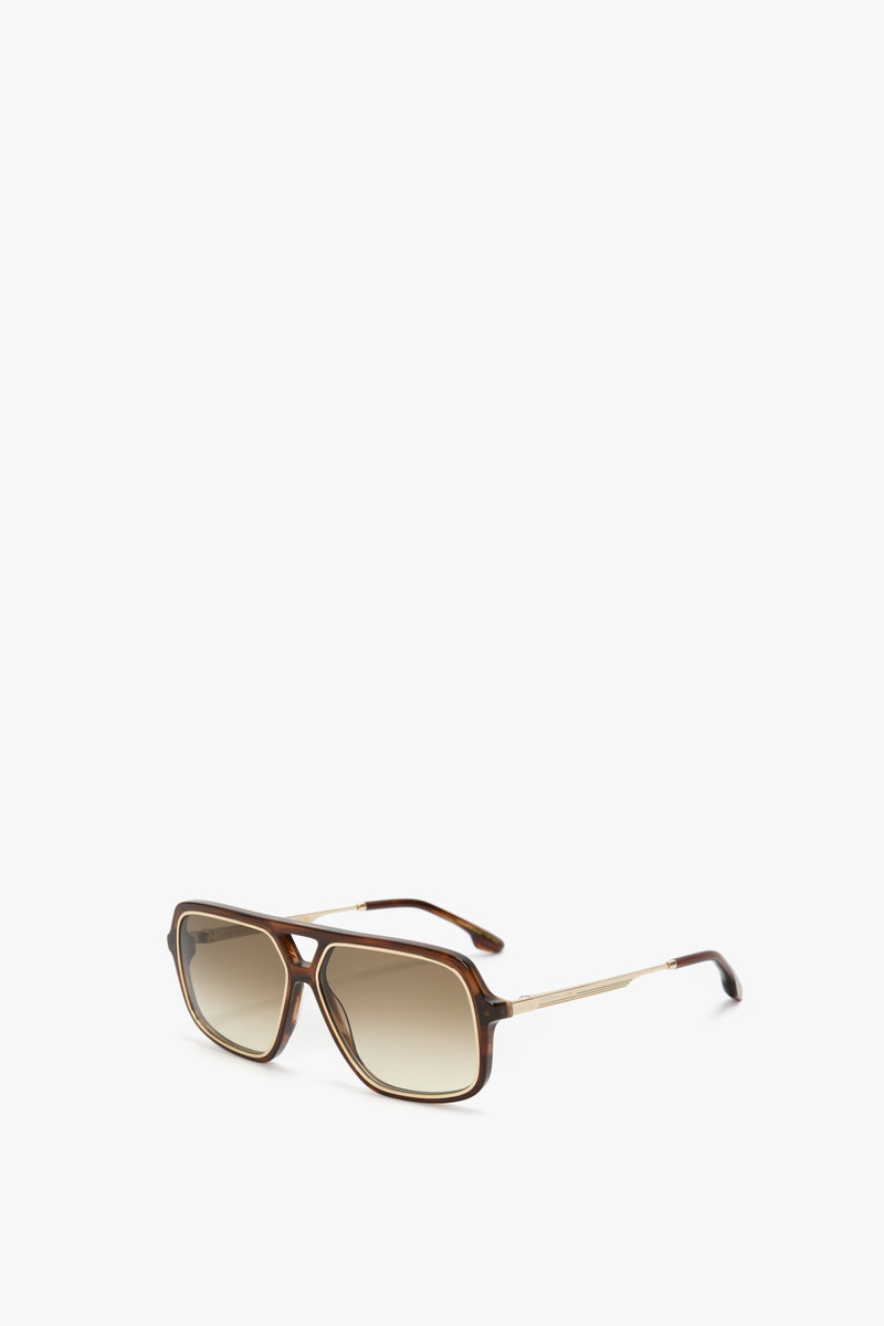 Victoria Beckham Double Bridge Aviator Sunglasses In Brown Horn outlook