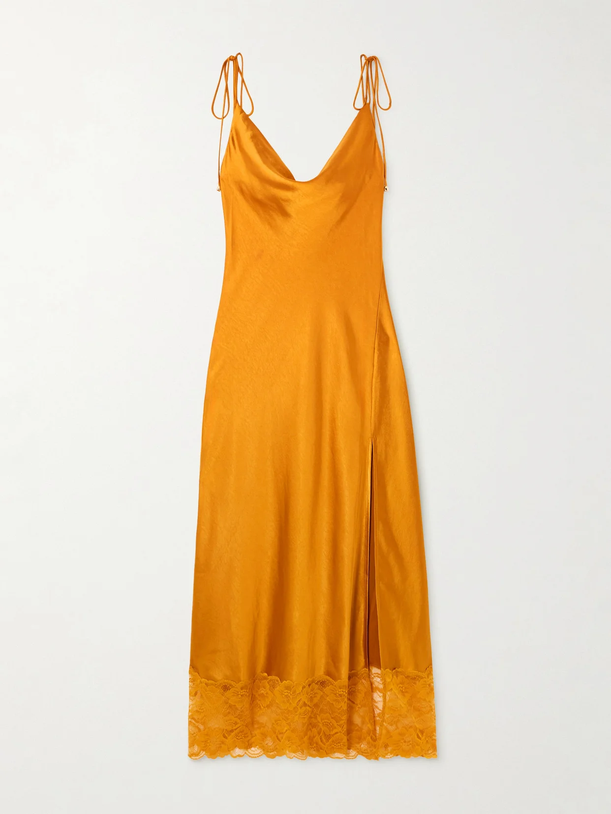 Lace-trimmed Satin Midi Dress - 1