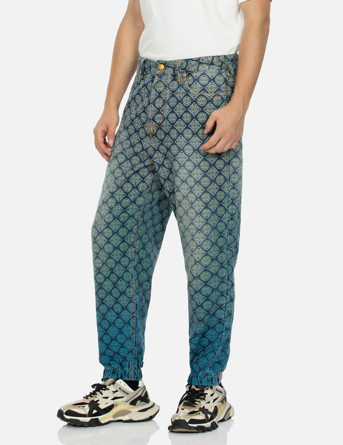 ALLOVER KAMON JACQUARD RELAX FIT DENIM JOGGERS - 7